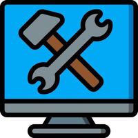 A computer monitor with a hammer and wrenches vector