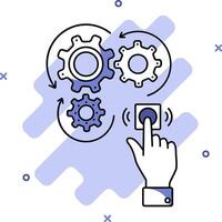 A hand pressing a button with gears on it vector