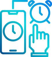 A hand pointing at a phone and an alarm clock vector