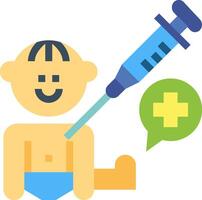 A cartoon baby is getting an injection from a syringe vector