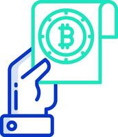 Bitcoin icon with hand holding paper vector