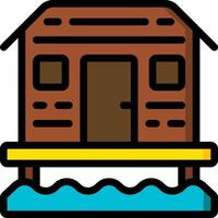 A house on a dock with a boat in the water vector