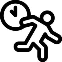 A black and white icon of a man running with a clock vector