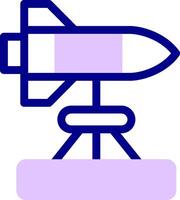 A purple rocket on a stand with a purple background vector