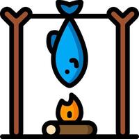 Fish hanging from a pole with a fire vector