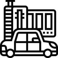 A black and white image of a car with a building in the background vector
