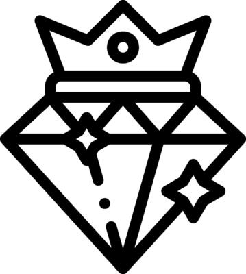 A black and white logo with a diamond and crown
