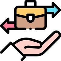 A hand holding a briefcase and an arrow pointing to the left vector
