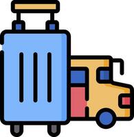 A blue suitcase and a yellow bus are in the background vector