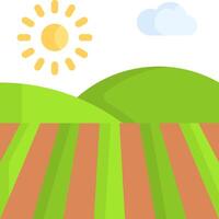 An illustration of a field with sun and clouds vector