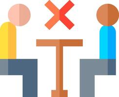 Two people sitting at a table with a cross over it vector