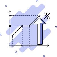 A graph with an arrow going up and a bar chart vector