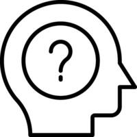 A black and white outline of a head with a question mark vector