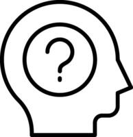 A black and white outline of a head with a question mark vector