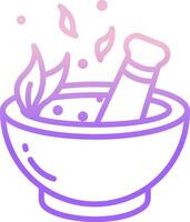 A purple and white outline of a bowl with a bottle of wine vector
