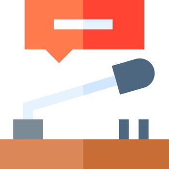 A microphone and a speech bubble are on top of a table vector
