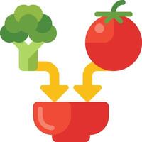 A red bowl with broccoli and tomatoes vector