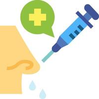 A syringe is being used to inject a drop of blood into a person's nose vector