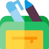 A green and yellow box with a pen and pencil vector
