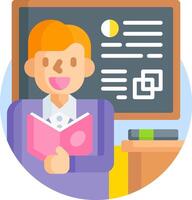 A man is reading a book in front of a blackboard vector