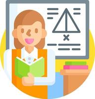 A woman holding a book and standing in front of a whiteboard vector