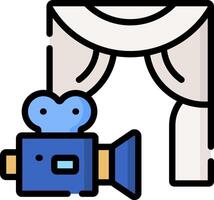 A camera and a curtain with a blue background vector