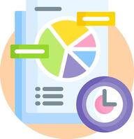 A pie chart and a clock are on a document vector