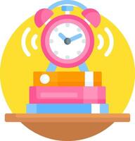 A stack of books and an alarm clock vector