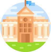 A building with a clock tower and a flag on top vector