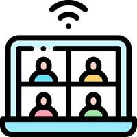 A laptop with people on it and a wifi symbol vector
