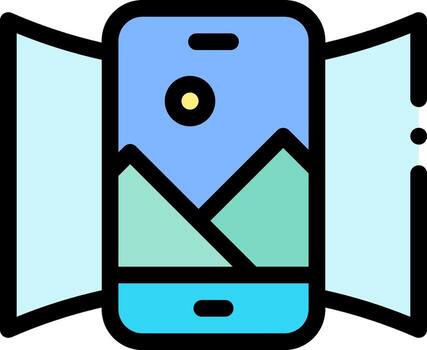 A phone with a window open and a mountain in the background vector