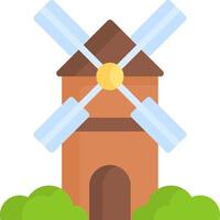 A windmill with a green roof and trees vector