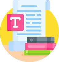 A stack of books and a document with the letter t vector