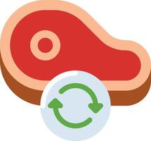 A meat cut into a circular shape with a green arrow vector