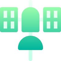 A flat icon of a satellite with a building in the background vector
