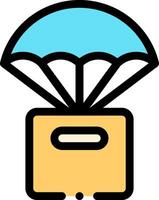 A parachute icon with a box and a parachute vector