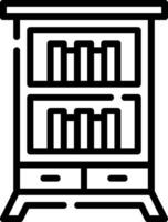 A black and white icon of a bookcase vector