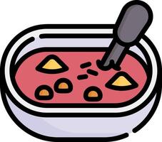 A bowl of soup with a spoon in it vector