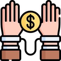 Two hands with a dollar coin in one hand and a chain in the other vector