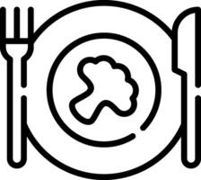 A black and white image of a plate with a fork and knife vector