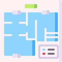 A blue and white square with a computer monitor and a mouse vector