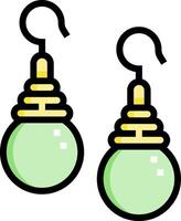 Two green earrings with gold hooks on a white background vector