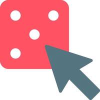A red dice with a red arrow pointing to it vector