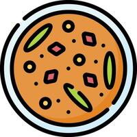 A bowl of soup with vegetables and meat on it vector