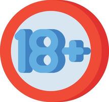 A red and blue circle with the number 18 plus in it vector