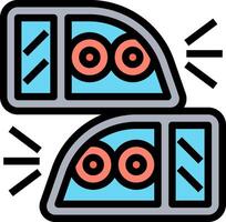 Two car headlights with two eyes and a red light vector
