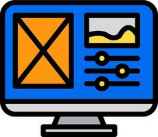 A computer monitor with a yellow and orange icon vector