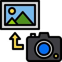 A camera and a mountain are shown in the background vector