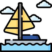 A sailboat floating in the ocean with clouds in the sky vector