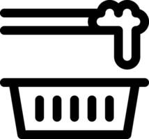 A black and white icon of a basket with a fork vector